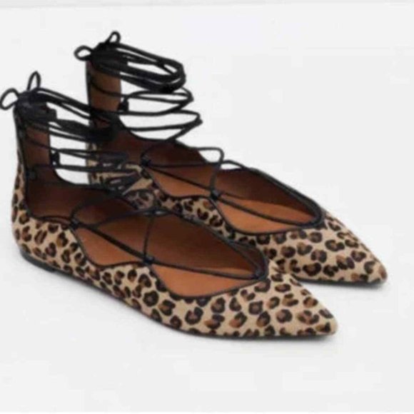 Zara Leopard Print Lace-Up Flats - Picture 3 of 8